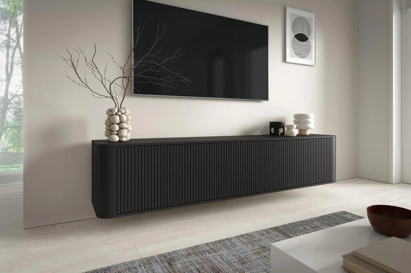 Compleo TV-Schwarz Japandi Lowboard 200 cm - Bild 2