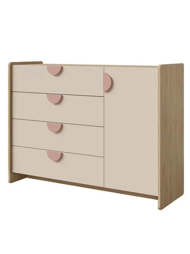 Compleo Kinderkommode Rosa 4 Schubladen 1 Tür Modern - Bild 2