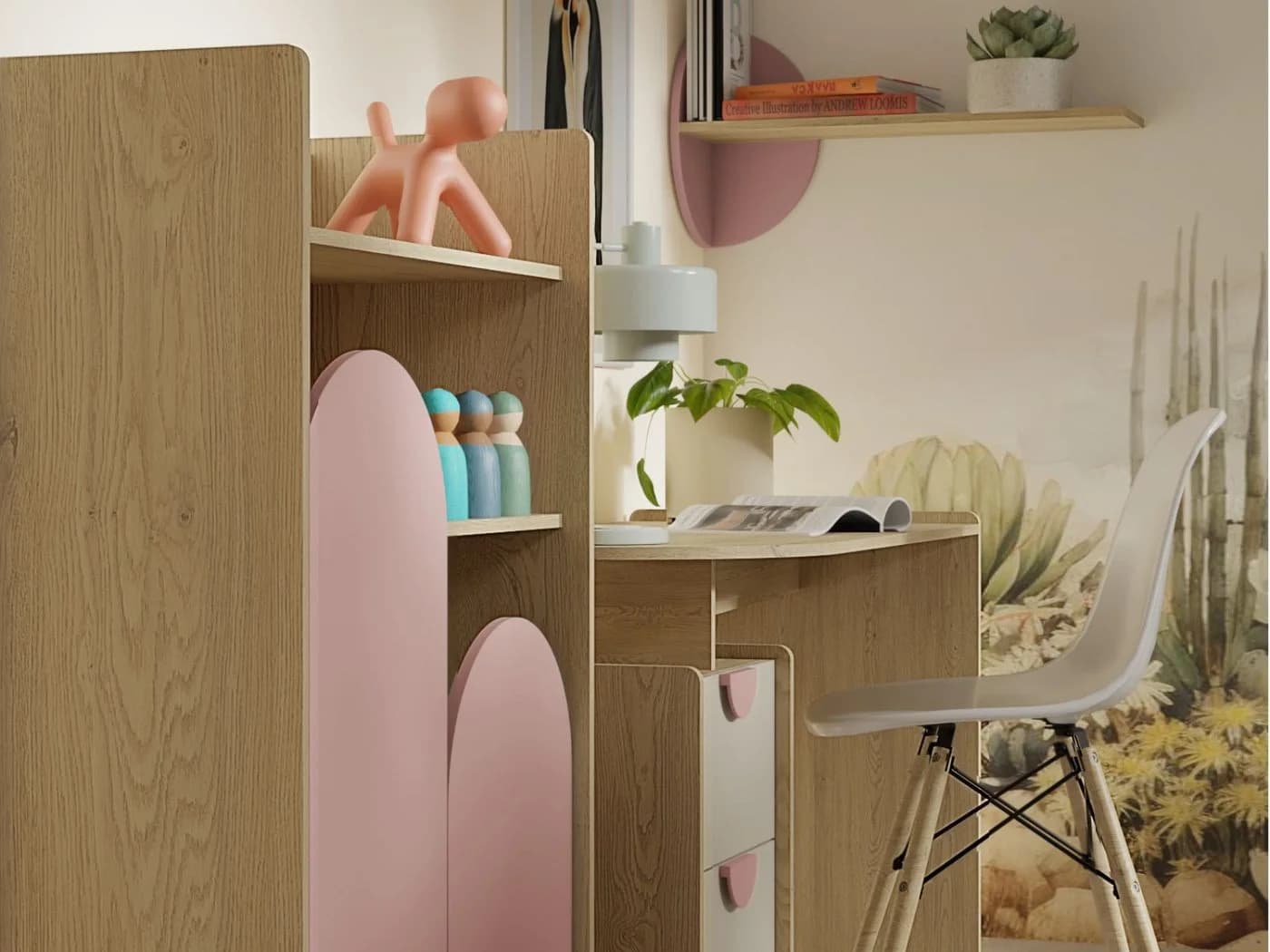 Compleo Kinderkommode Rosa 4 Schubladen 1 Tür Modern - Bild 4