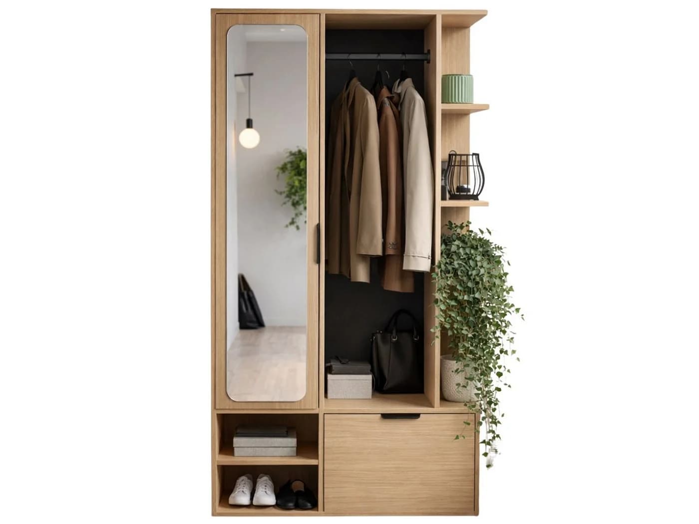 Compleo Garderobenschrank ALIS mit Spiegel und Kleiderstange Beige
