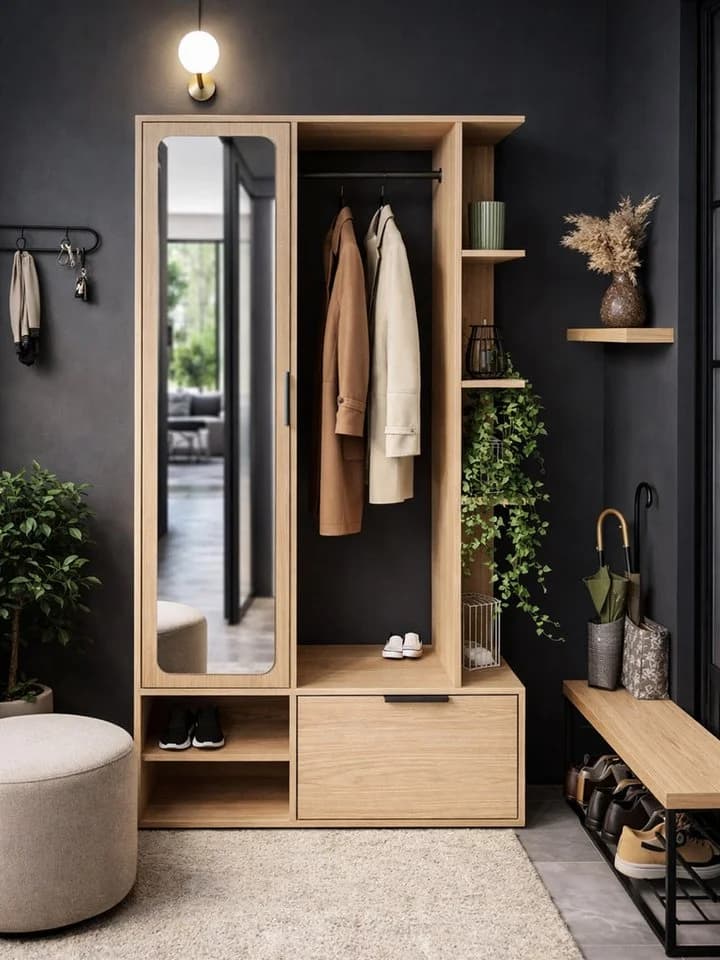 Compleo Garderobenschrank ALIS mit Spiegel und Kleiderstange Beige - Bild 2