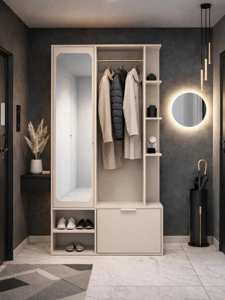 Compleo Garderobenschrank ALIS mit Spiegel und Kleiderstange Beige - Bild 2