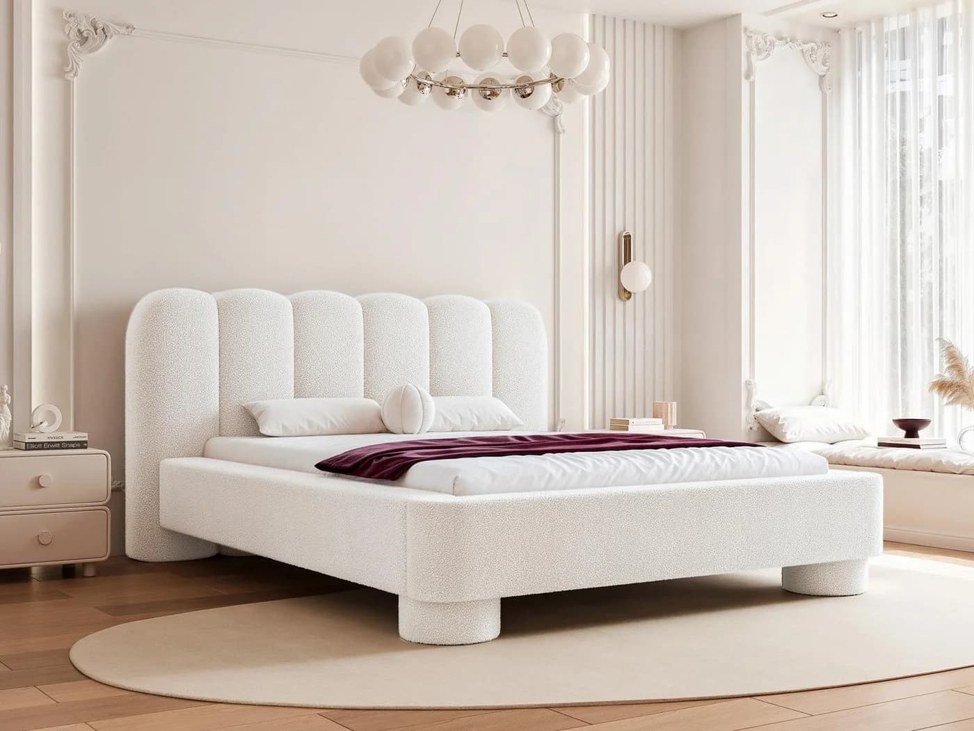Compleo Polsterbett Boucle Weiß Japandi Design - Bild 2