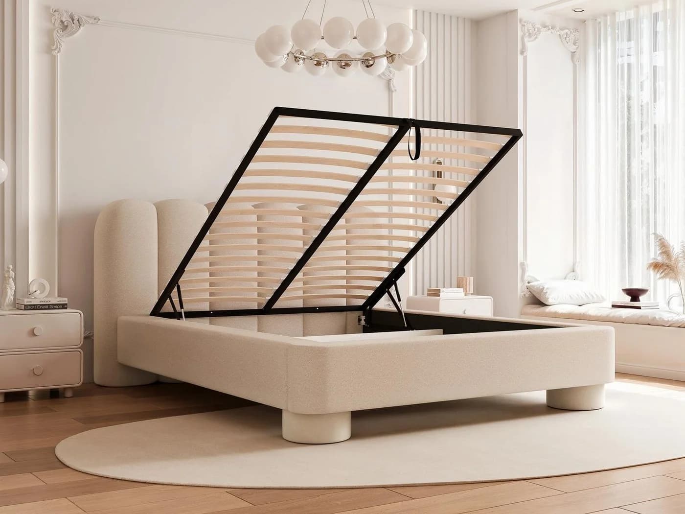Compleo Polsterbett Boucle Weiß Japandi Design - Bild 5