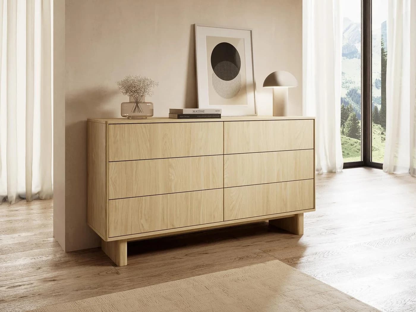 Compleo Kommode VELINO 6 Schubladen Sideboard Japandi Holzoptik
