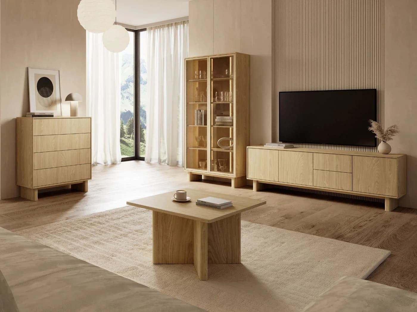 Compleo Kommode VELINO 6 Schubladen Sideboard Japandi Holzoptik - Bild 3