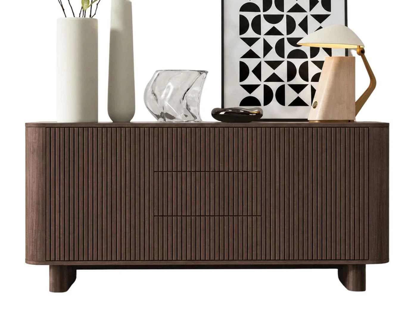 Compleo Kommode AKARI 3 Schubladen Japandi Design Nussbaum