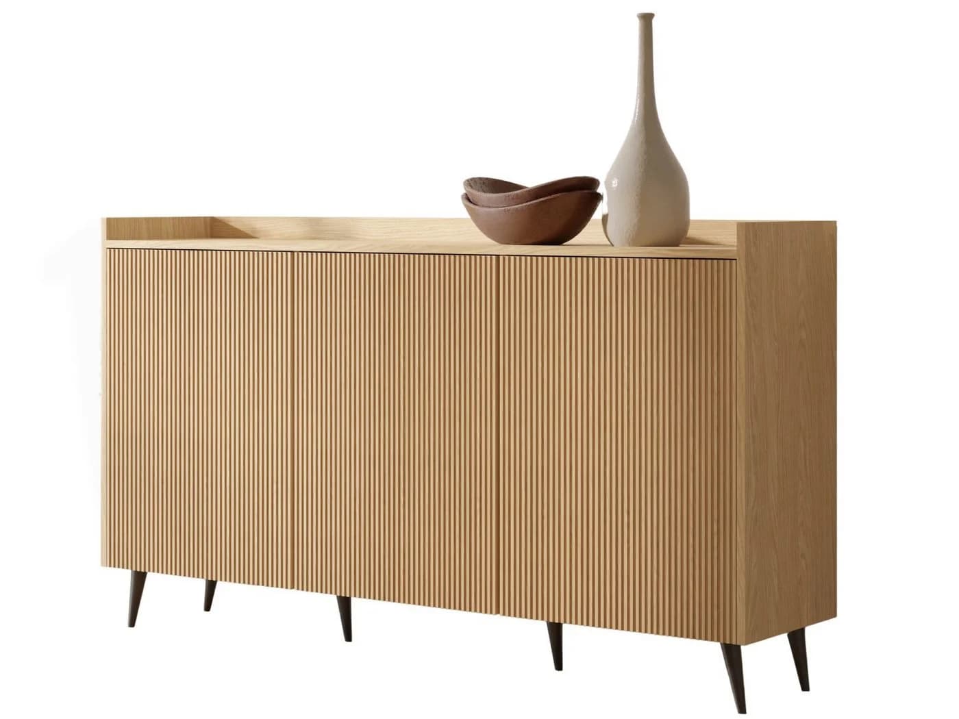 Compleo Kommode Sideboard Japandi Design 3 Türen Braun