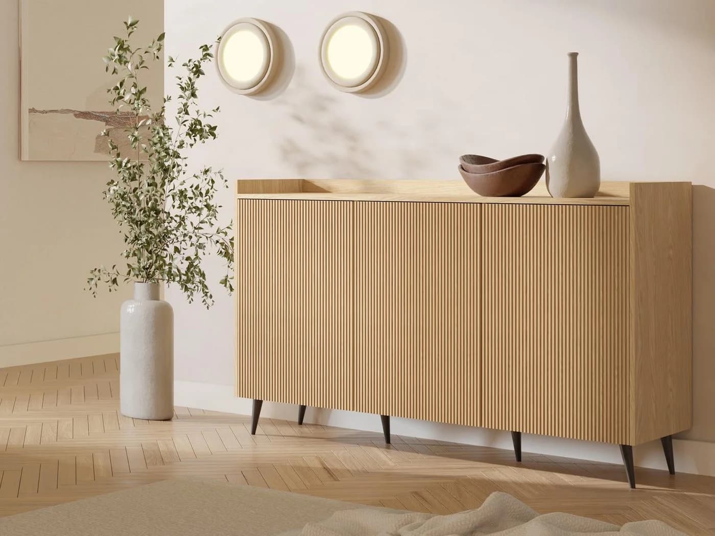 Compleo Kommode Sideboard Japandi Design 3 Türen Braun - Bild 2