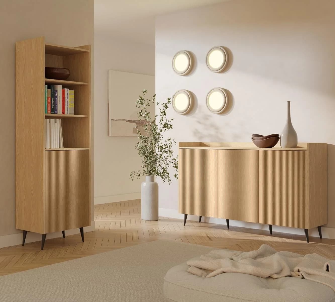 Compleo Kommode Sideboard Japandi Design 3 Türen Braun - Bild 4