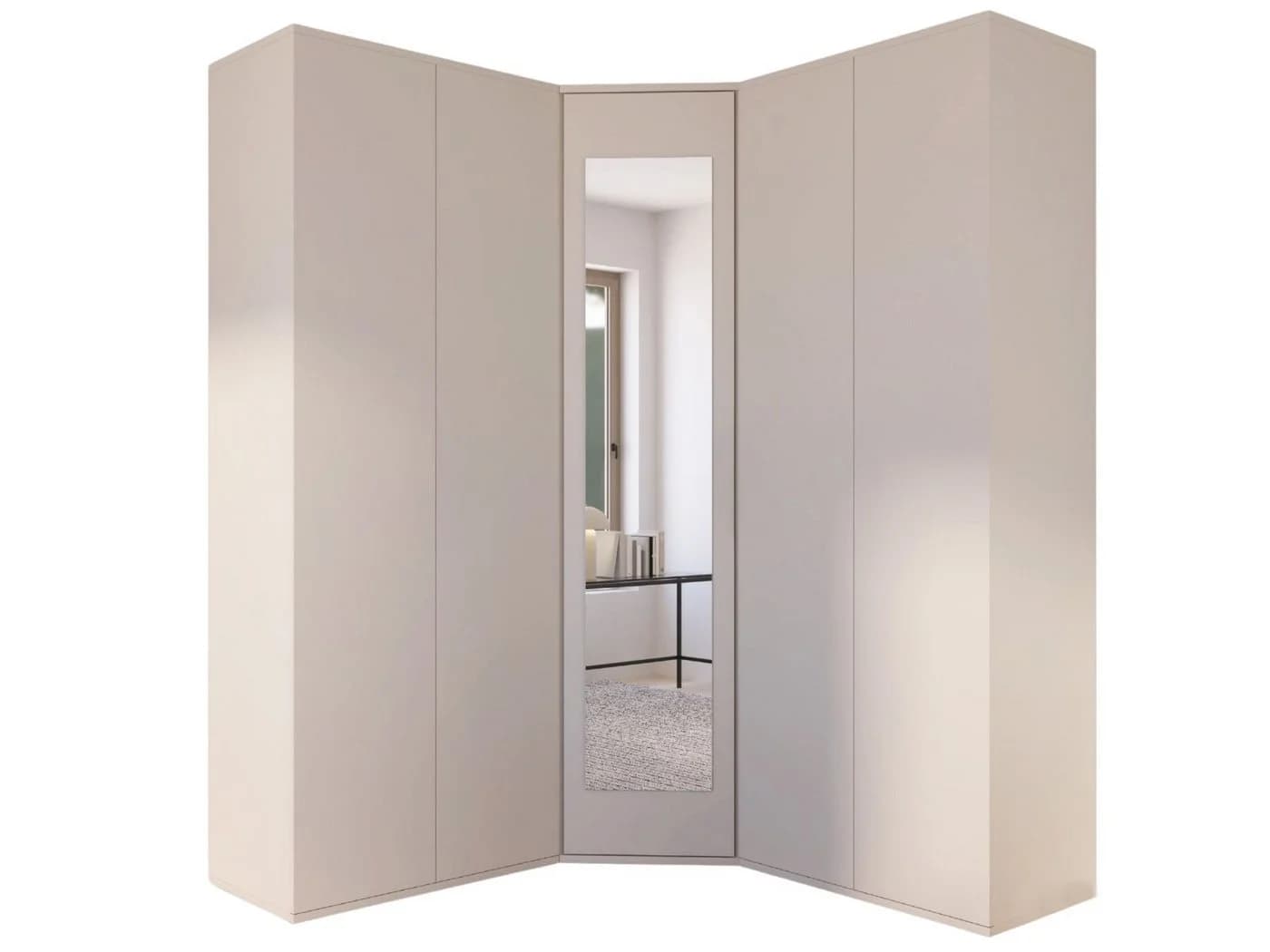 Compleo Eckkleiderschrank Kaschmir mit Spiegel 5 Türen Japandi Design