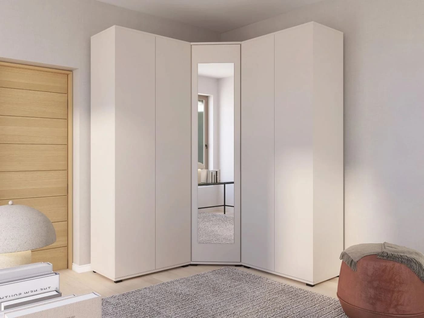 Compleo Eckkleiderschrank Kaschmir mit Spiegel 5 Türen Japandi Design - Bild 2