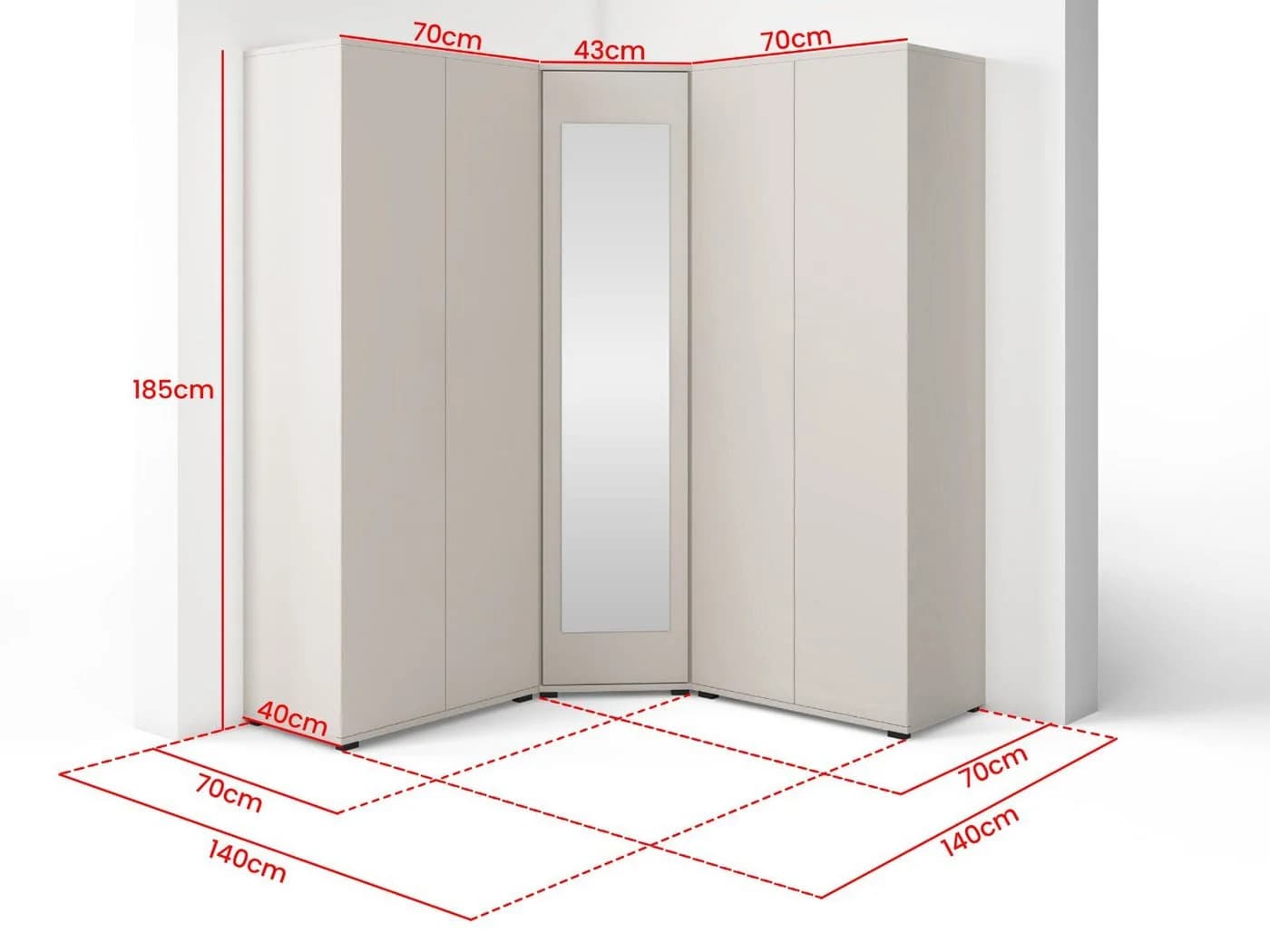 Compleo Eckkleiderschrank Kaschmir mit Spiegel 5 Türen Japandi Design - Bild 3
