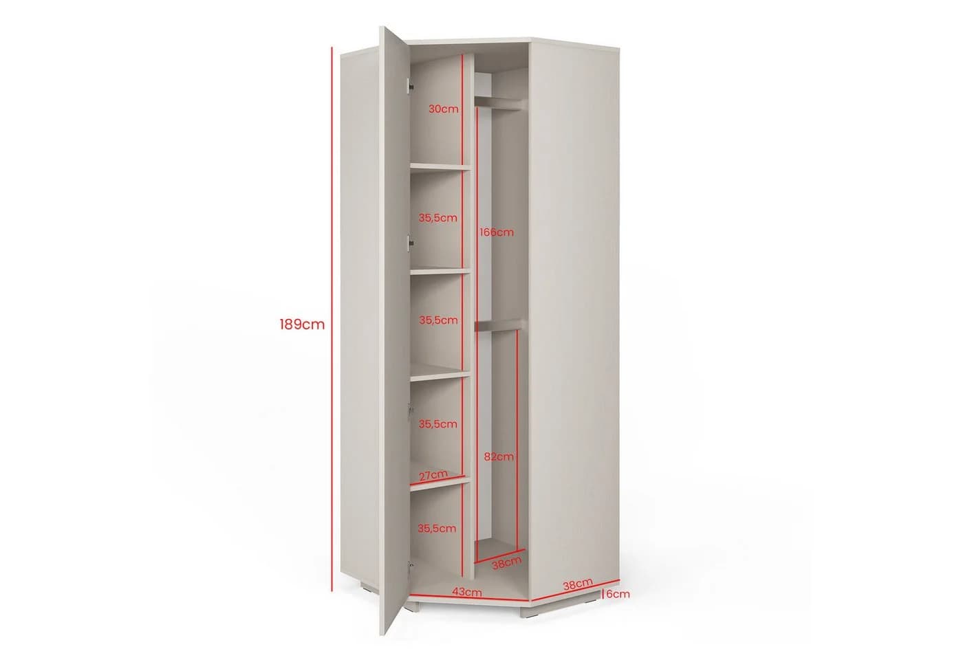 Compleo Eckkleiderschrank Kaschmir mit Spiegel 5 Türen Japandi Design - Bild 4