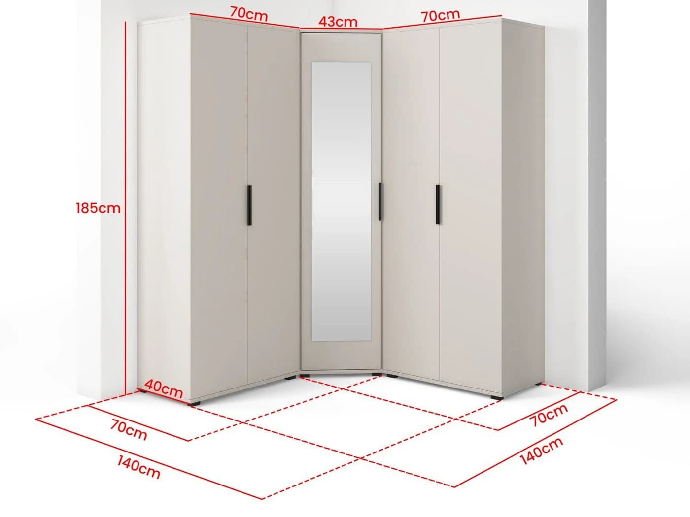Compleo Eckkleiderschrank Kaschmir mit Spiegel 5 Türen Japandi Design - Bild 3