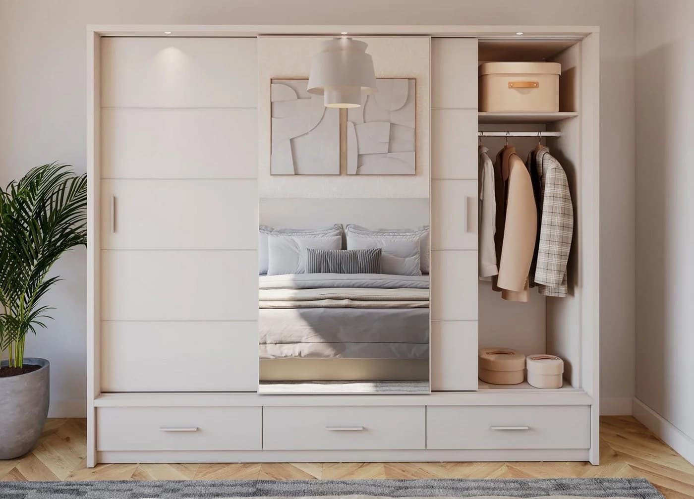 Compleo Kleiderschrank 3-türig mit Spiegel & Schubladen
