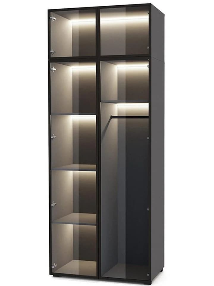 Compleo Kleiderschrank mit Glasfront und LED-Beleuchtung Grau - Bild 2