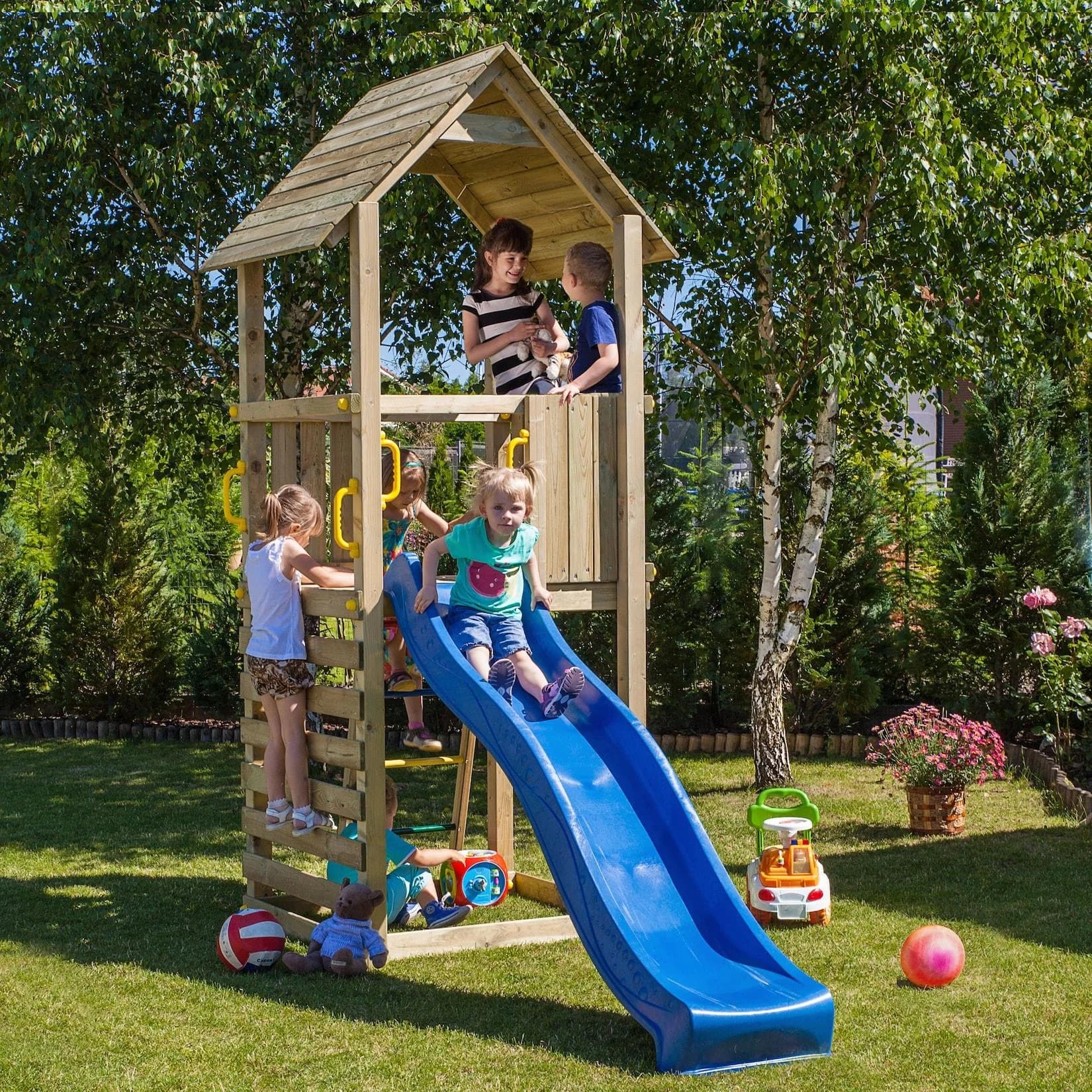 FUNGOO Spielturm CAROL1 mit Rutsche und Kletterwand