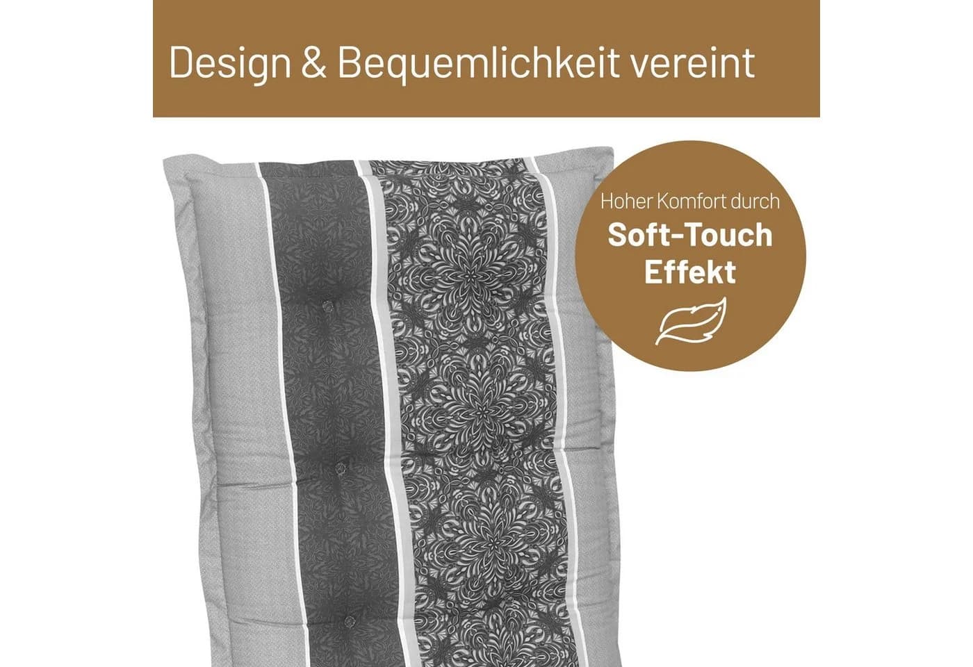 Herlag Hochlehnerauflage Valeria Gartenstuhlauflage Grau Streifen - Bild 5