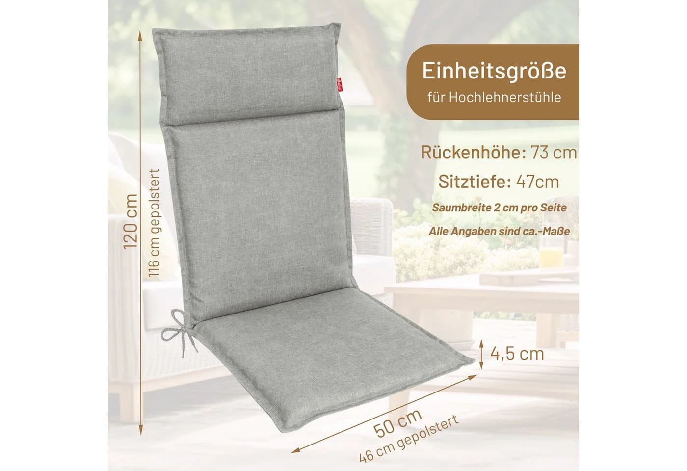 Herlag Hochlehnerauflage Bea Grau Silber Wasserabweisend UV-Schutz - Bild 3