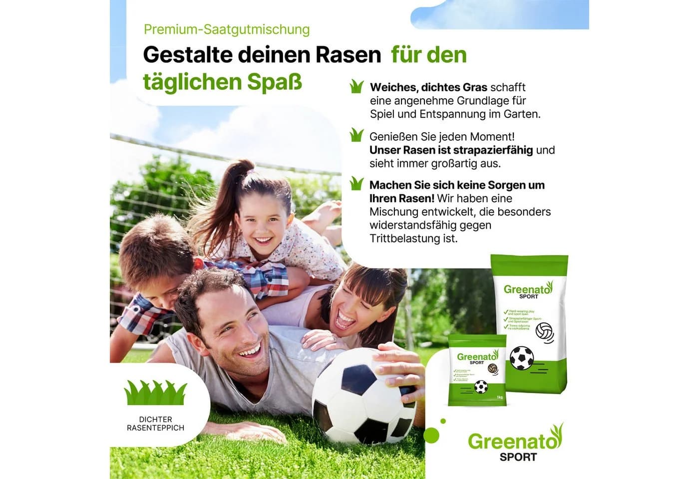 Greenato Rasensamen Sport & Spiel 30kg - Robuster Schnellkeimer - Bild 5