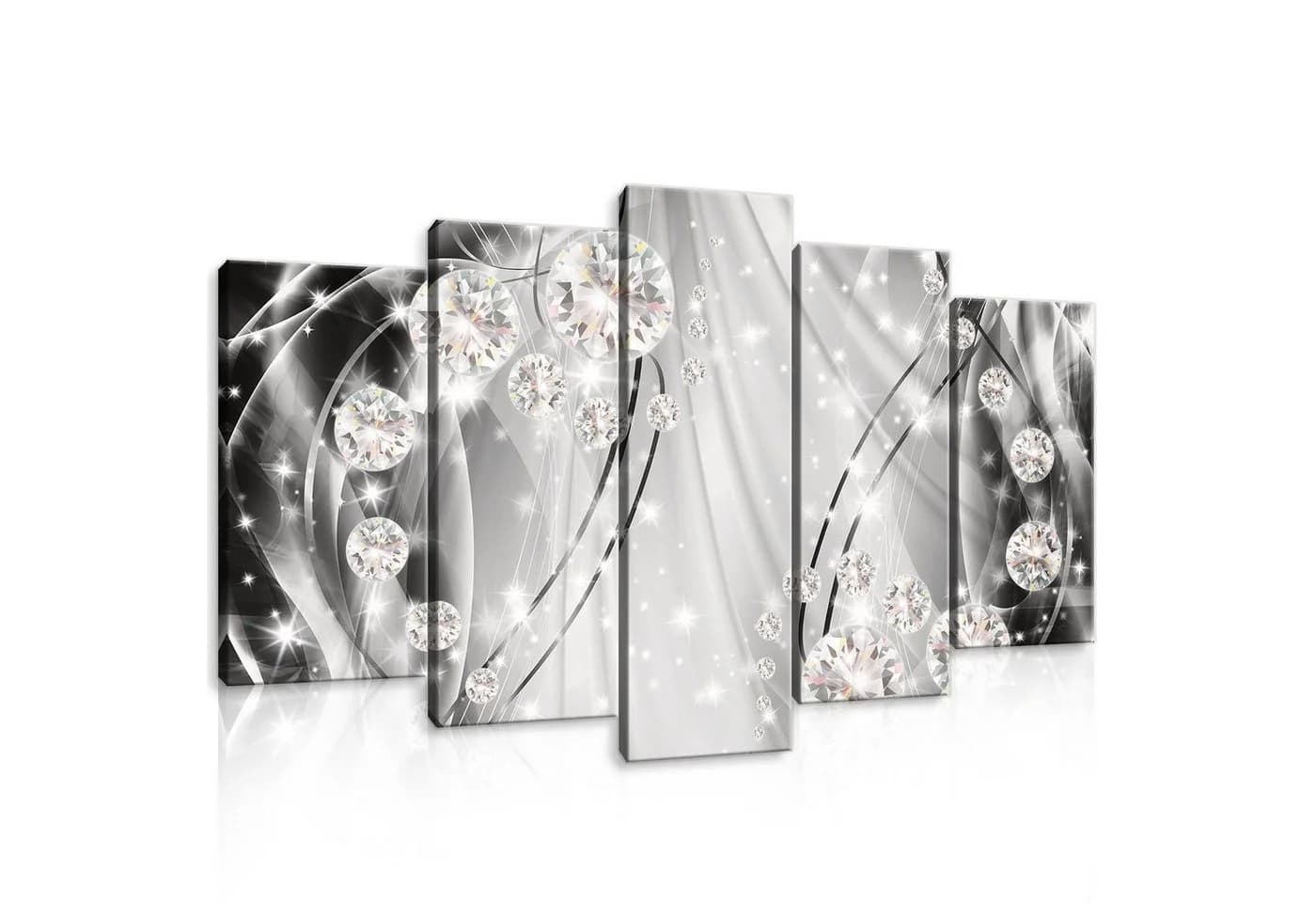 Wallarena Leinwandbild Set Abstrakt Diamanten Silber 5-teilig Modern Glamour - Bild 2