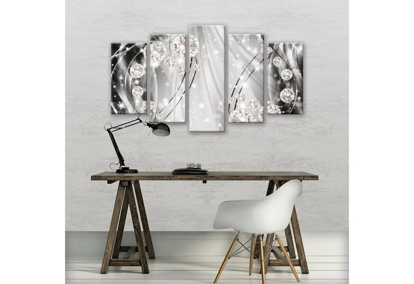 Wallarena Leinwandbild Set Abstrakt Diamanten Silber 5-teilig Modern Glamour - Bild 3