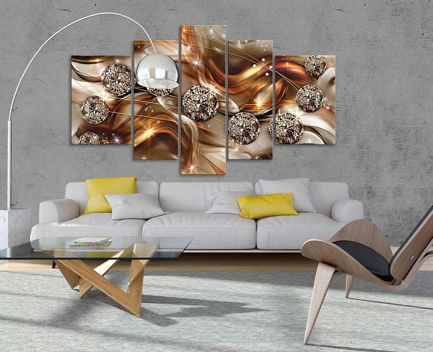 Wallarena Leinwandbild Set Gold Abstrakt Diamanten XXL 5-teilig - Bild 3