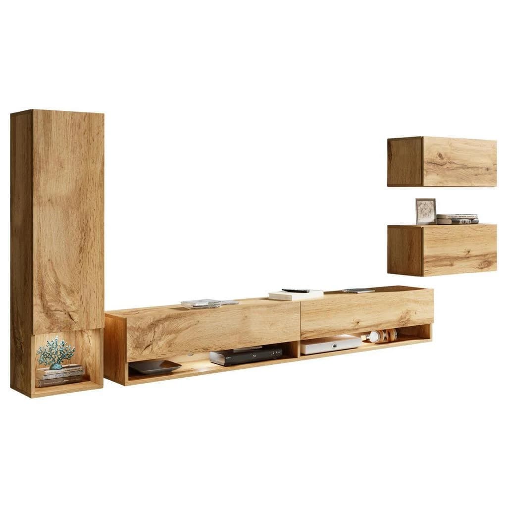 P & B Wohnwand Alba Eiche Wotan Holzwerkstoff 4-teilig 1,1,5 Fächer - Bild 2