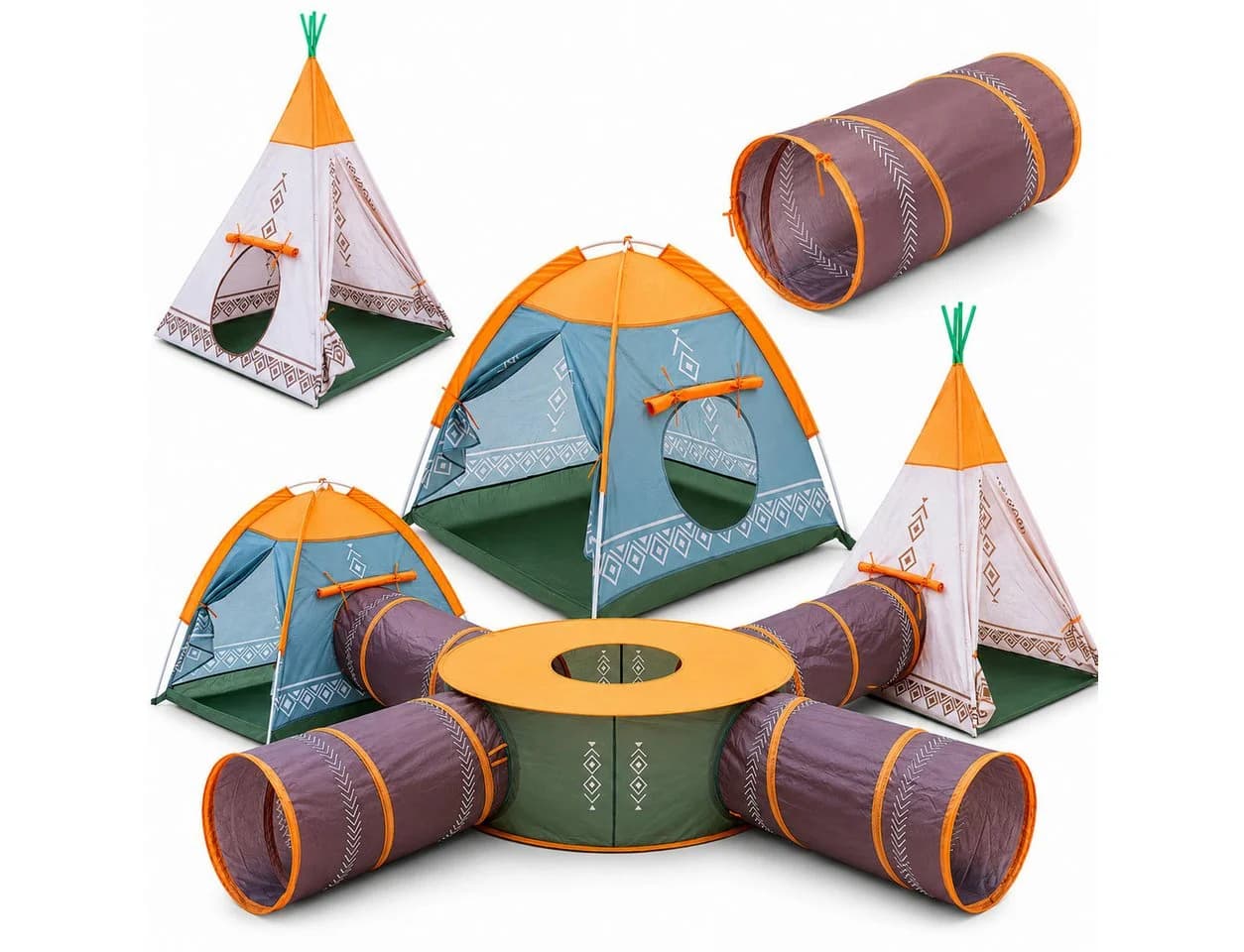 COIL Spielzelt 7-tlg. Bunt Krabbeltunnel Tipi Spielhaus - Bild 2