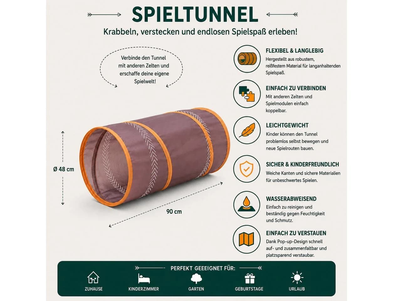COIL Spielzelt 7-tlg. Bunt Krabbeltunnel Tipi Spielhaus - Bild 5