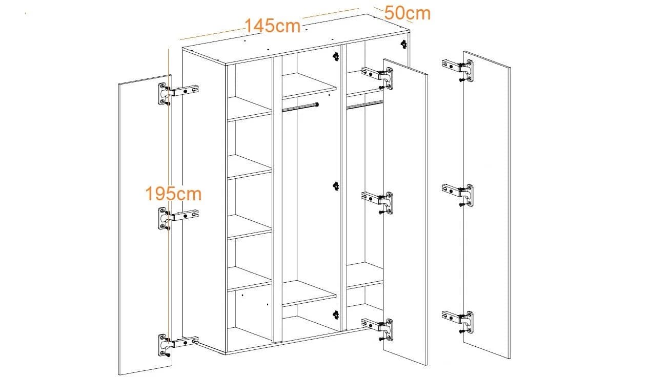 Marmex Möbel Kleiderschrank LUCA LC1 Dreitüriger mit Kleiderstangen
