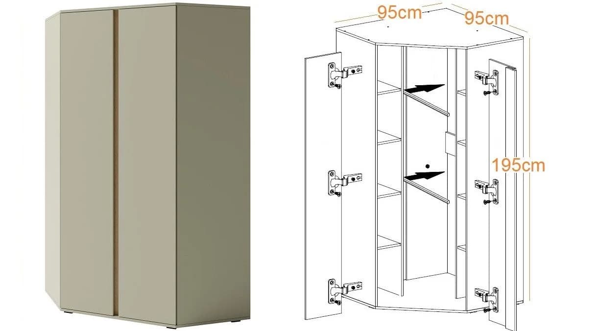 Marmex Möbel Eckkleiderschrank LUCA LC2 Moderner Eckschrank mit viel Stauraum