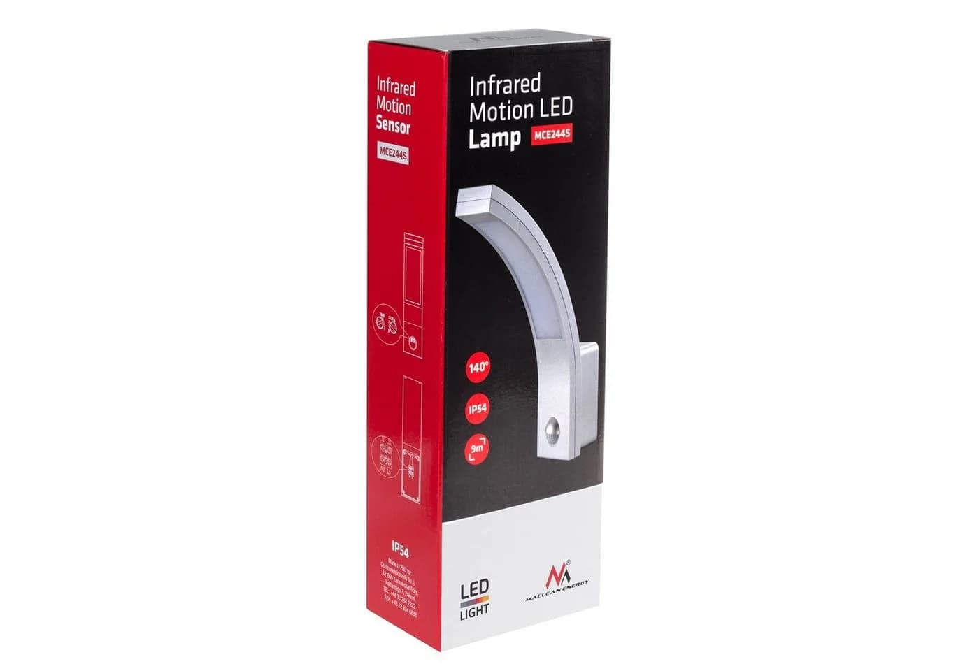 Maclean LED Außen-Wandleuchte MCE244 Silber Bewegungssensor IP54