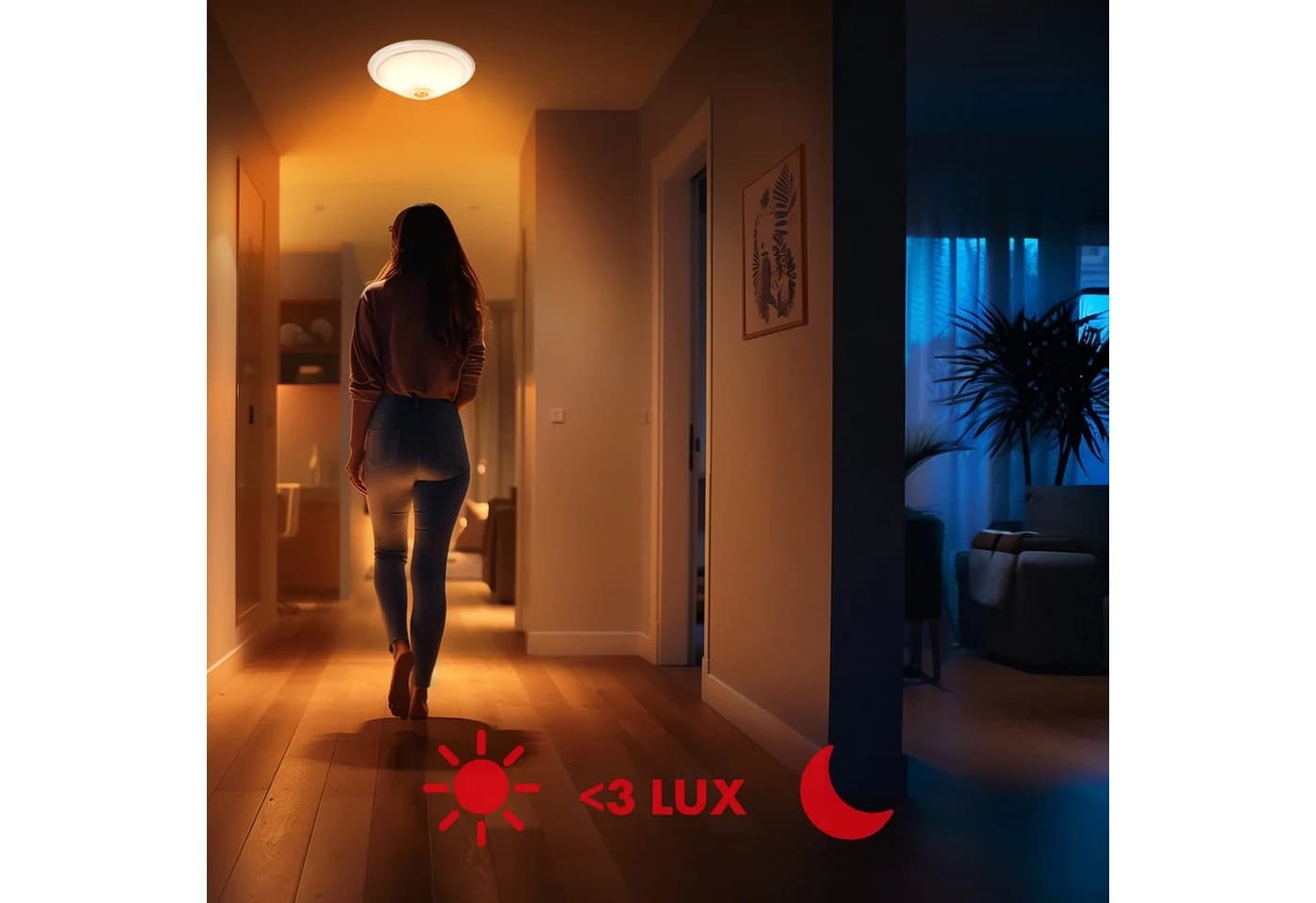 Maclean Deckenleuchte MCE324 für 2 LED-Birnen mit E27-Gewinde Bewegungssensor Ø 23 cm, ohne Leuchtmittel, Runde Deckenlampe 360 ° IP20 Intelligente Beleuchtung für Ihr Zuhause - Bild 5