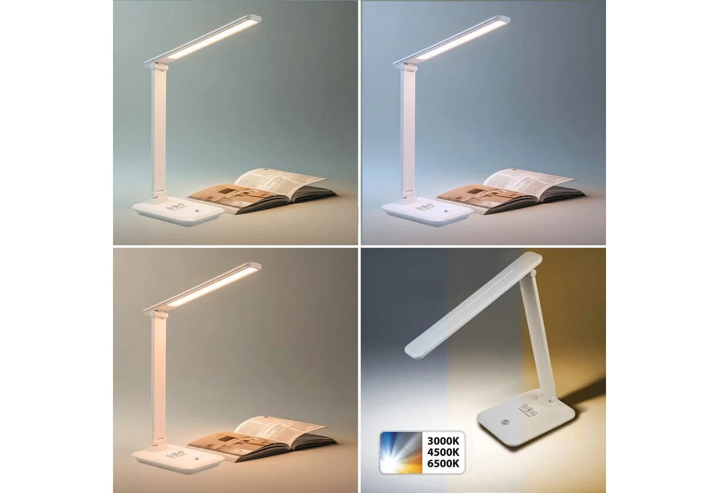 Maclean LED Schreibtischlampe MCE616 mit Qi-Ladegerät Weiß/Schwarz