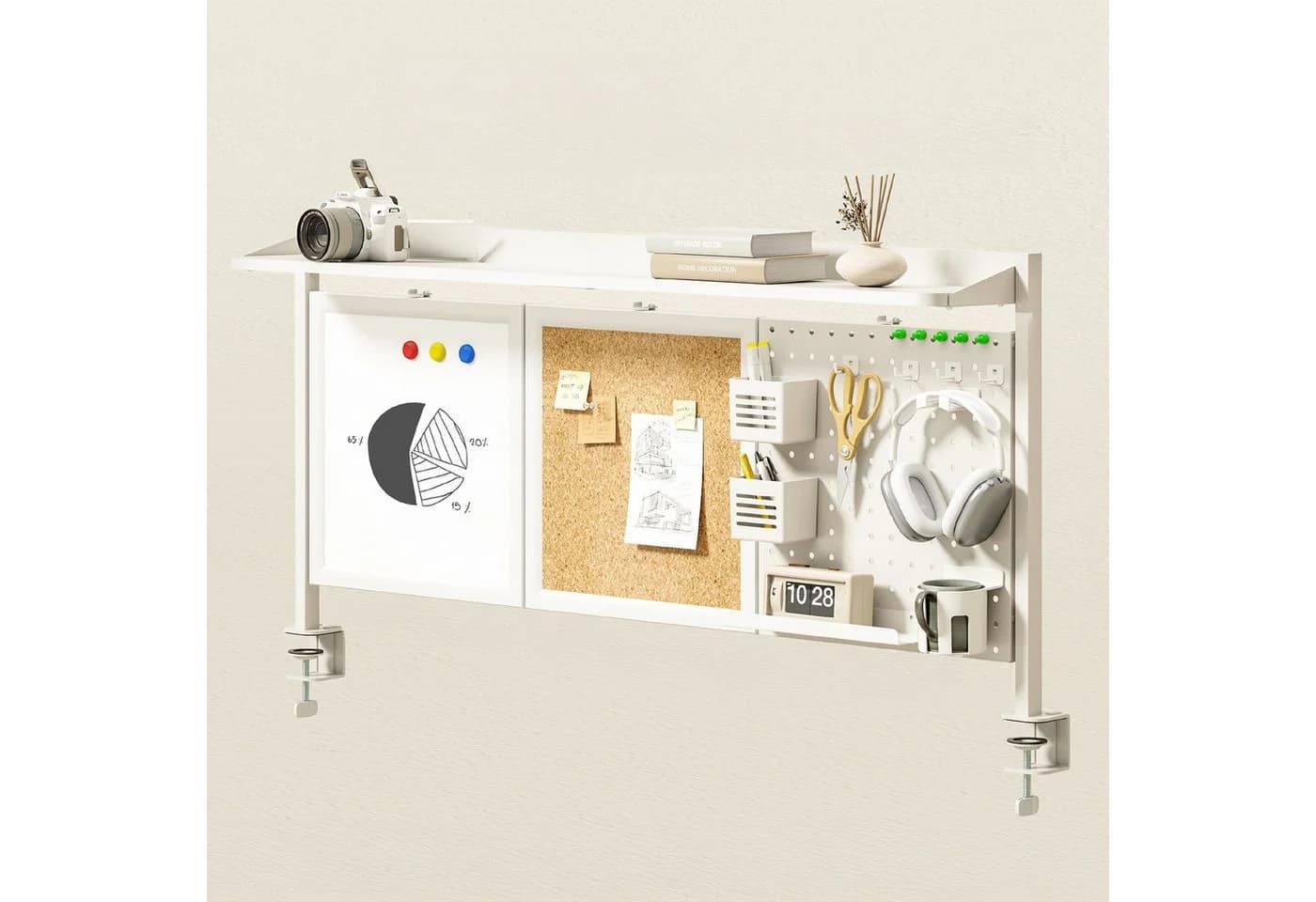 Ergo Office Schreibtisch-Organizer ER-300 mit Kork- und Magnettafel Weiß
