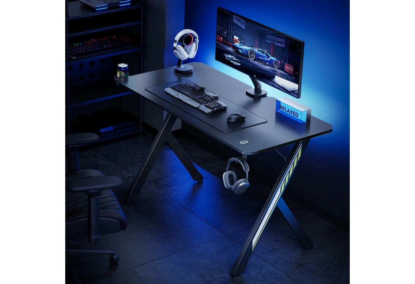 NanoRS Gamingtisch RS101 Schwarz mit Kopfhörer- und Becherhalter - Bild 4