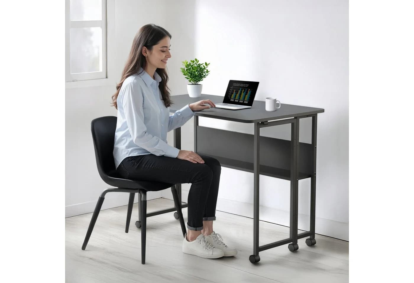Maclean Klappbarer Schreibtisch MC-126 Schwarz mit Regal und Rollen - Bild 5