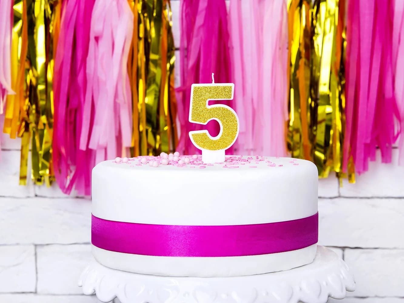 partydeco Geburtstagskerze Zahl 5 Gold Glitzer