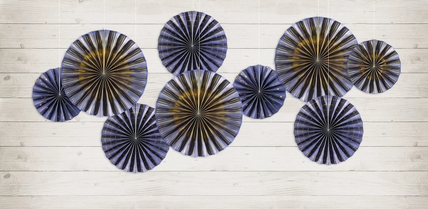 partydeco Papierrosette 4er Set Blau Gold Sternmuster