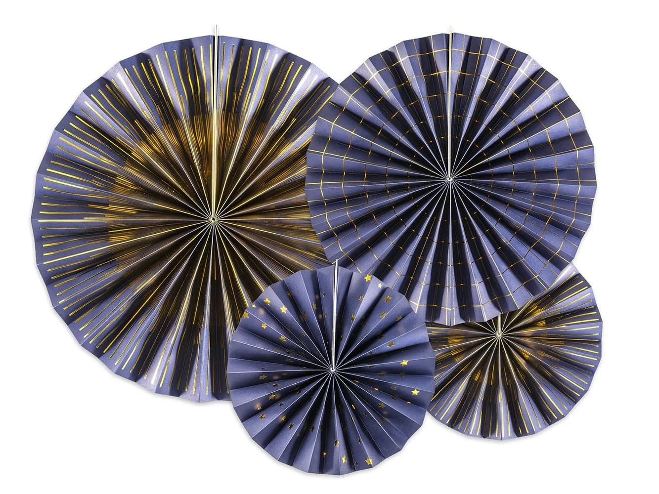 partydeco Papierrosette 4er Set Blau Gold Sternmuster - Bild 2