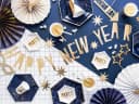partydeco Papierrosette 4er Set Blau Gold Sternmuster Bild 4