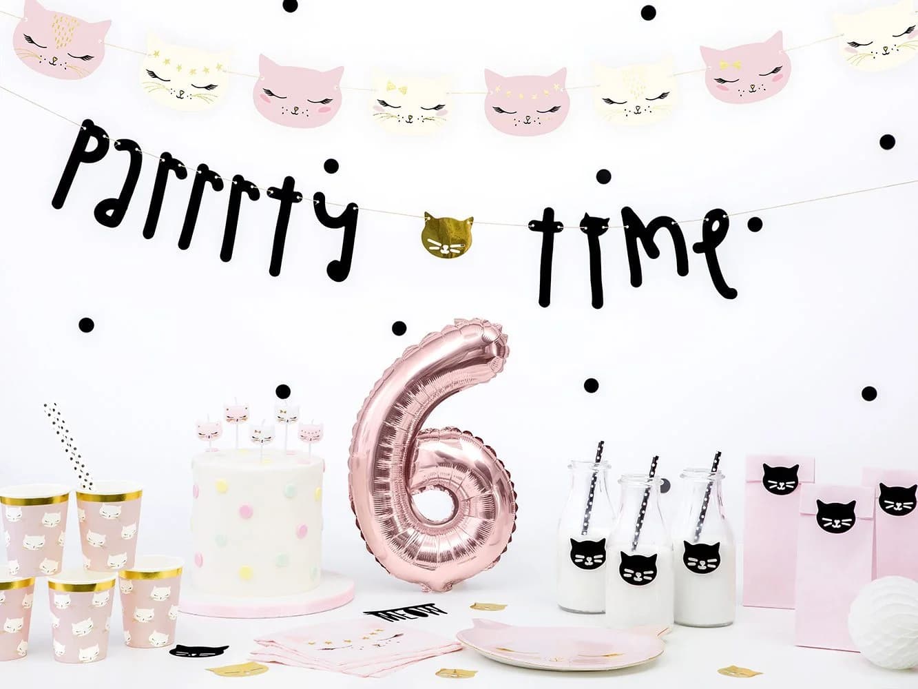 partydeco Papierspitztüten 6er Set mit Katzen Aufklebern Rosa Schwarz - Bild 4