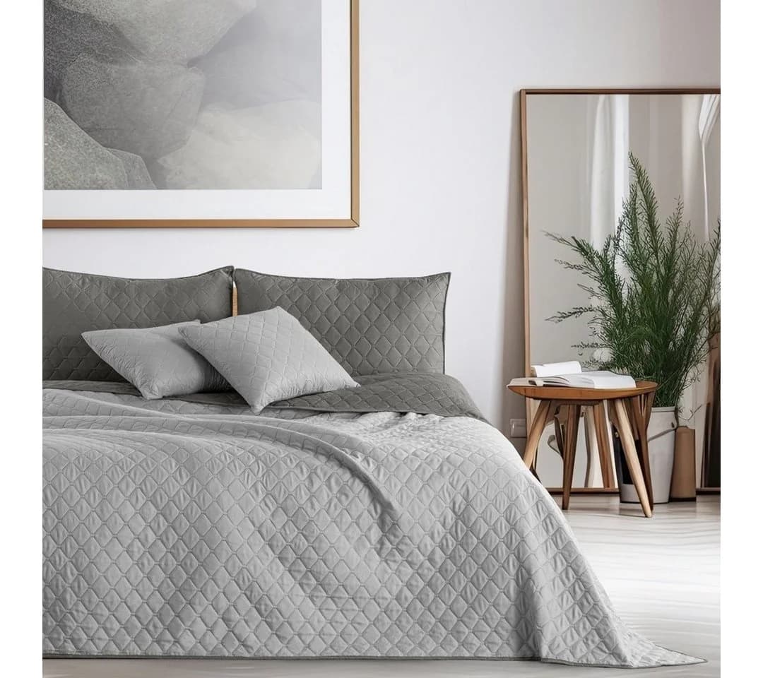 DecoKing Tagesdecke Bettüberwurf Wendedesign Grau/Silber Polyester