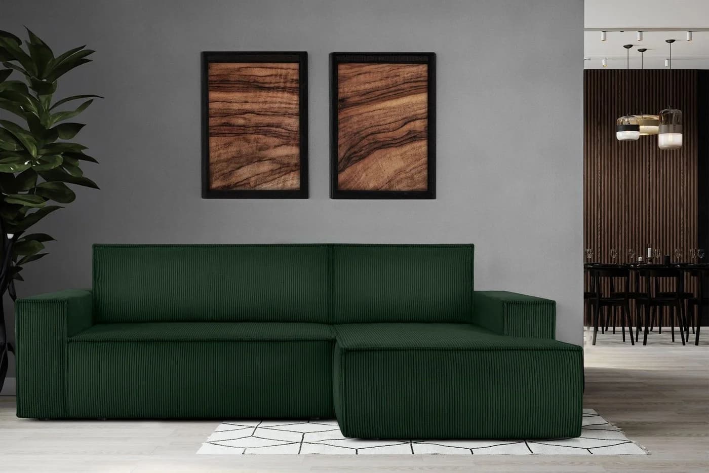 KONSIMO® Ecksofa NAPI dunkelgrün mit Schlaffunktion und Bettkasten