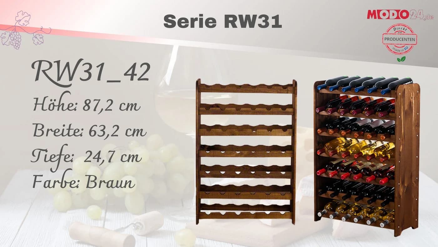 Modo24 Weinregal RW31 aus massivem Kiefernholz Braun