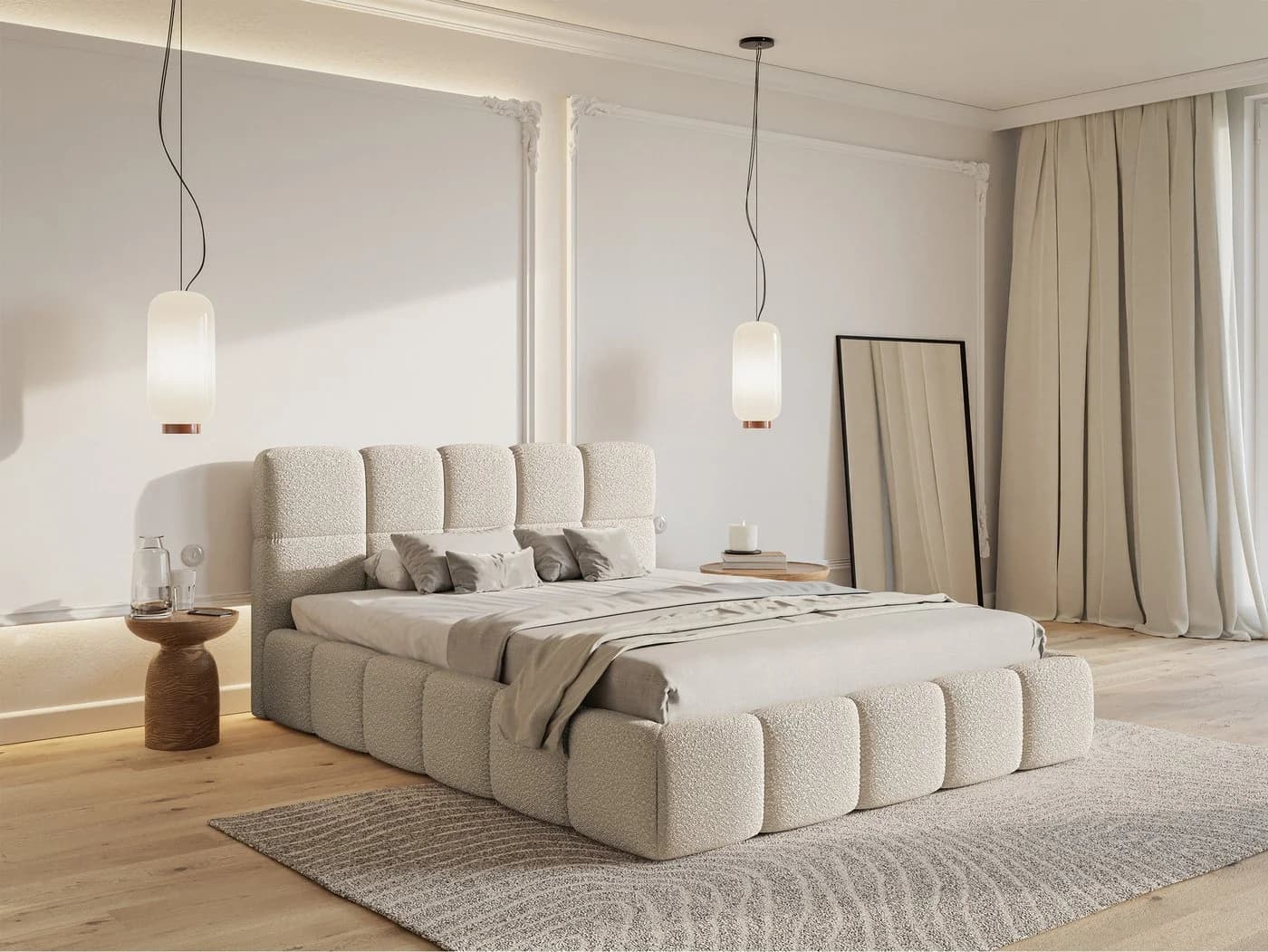 Selsey Polsterbett CLOUDY mit Bouclé-Bezug und Kopfteil
