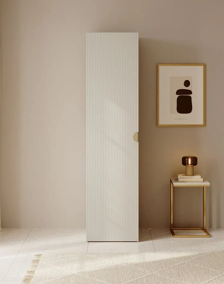 Selsey Kleiderschrank MOONIR Grau mit geriffelten Fronten und goldenen Griffen - Bild 2