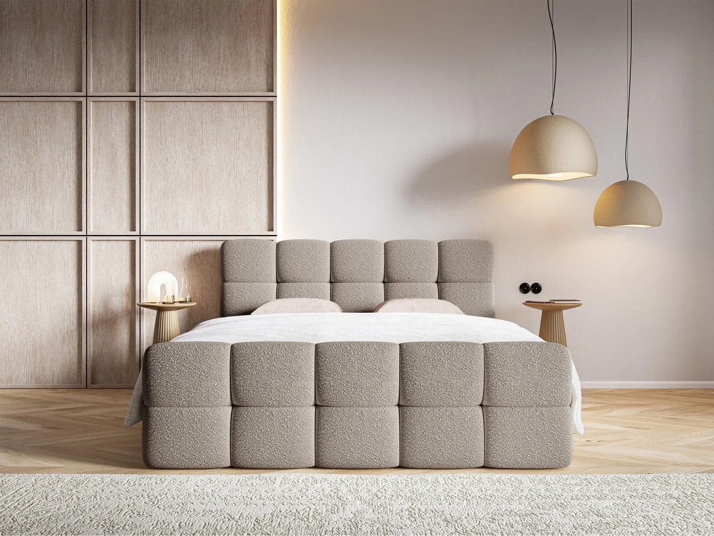 Selsey Boxbett CLOUDY mit Matratze, Topper, Bettkasten und Bouclé-Bezug in Grau - Bild 2